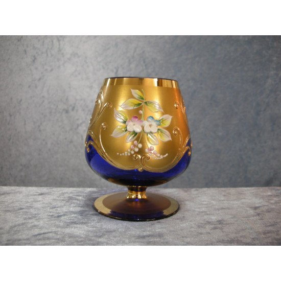 Blue Cognac / Brandy glass with gold and enamel, 10x5.5 cm