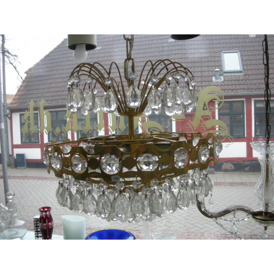 Chandelier / Ceiling lamp with glass prisms, 70x35 cm