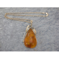 Sterling silver Chain with Amber Pendant, 45 cm and 8.5 cm