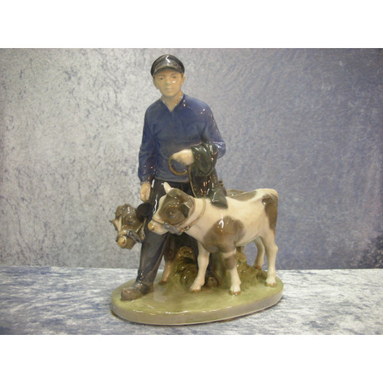 Dreng med 2 kalve nr 1858, 23x18 cm, Kgl