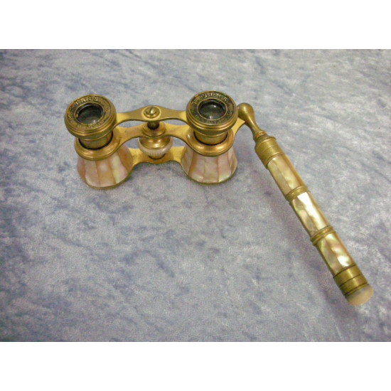Theater binoculars, brass and mother of pearl, 5x13 cm and 22 cm unfolded
