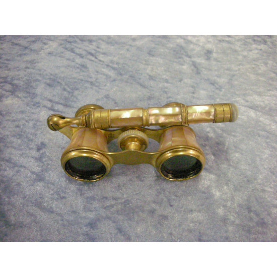 Theater binoculars, brass and mother of pearl, 5x13 cm and 22 cm unfolded
