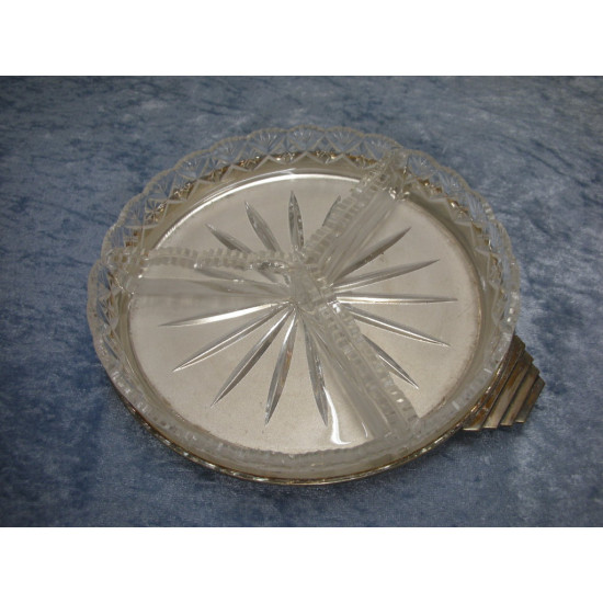 Kabaretfad med 3 glasskåle på sølvplet fad, 3x20.5x19 cm