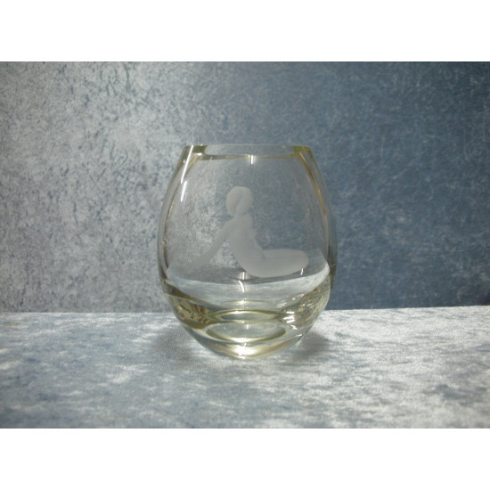 Glas Vase med slibning, 10x6 cm