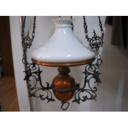 Copper / Wrought Iron Petroleum Pendant Lamp, approx. 110 cm