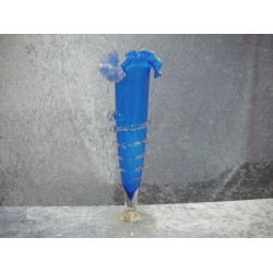 Glas Vase blå med flæsekrave, 29.5x10 cm