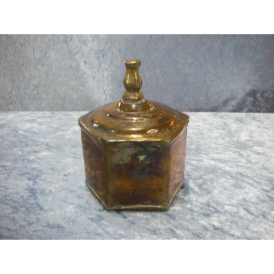 Antique brass Can with hinged lid, 13.5x9 cm