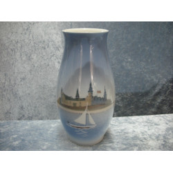 Vase with Kronborg and ship no 1302/6247, 21x7.5 cm, Factory first, Bing & Grondahl