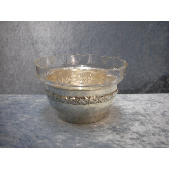 Sølvplet skål med glasindsats, 8.7x13.8 cm, H.F.