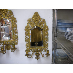 Brass faceted mirror with 3 candlesticks, 48x24 cm-2