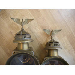 2 Horse-drawn carriage lights in brass for petroleum, 60 cm