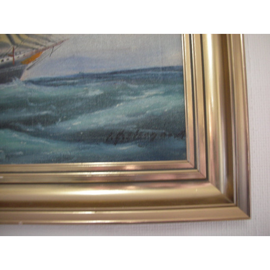 Maleri med skonnert / skib, 53x70 cm