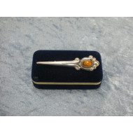 Silver brooch with amber, 1.8x6.8 cm