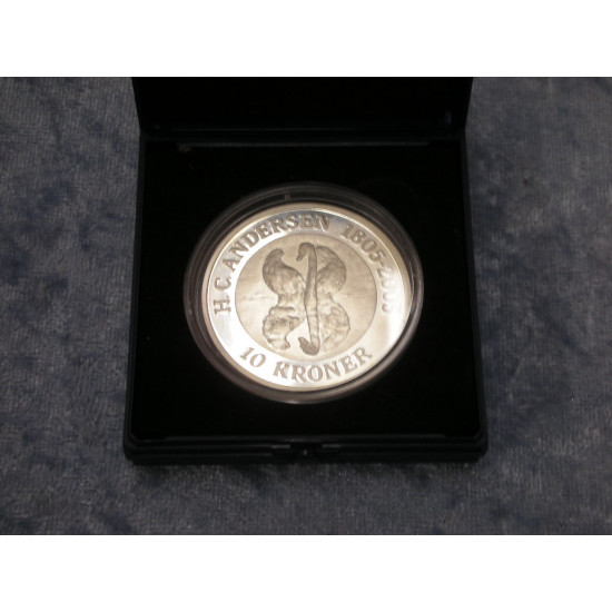 Silver coin in box, H.C. Andersen 1805-2005, 10 kroner