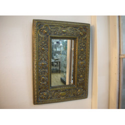Spejl i Messingbelagt træramme, 32.5x23.5 cm