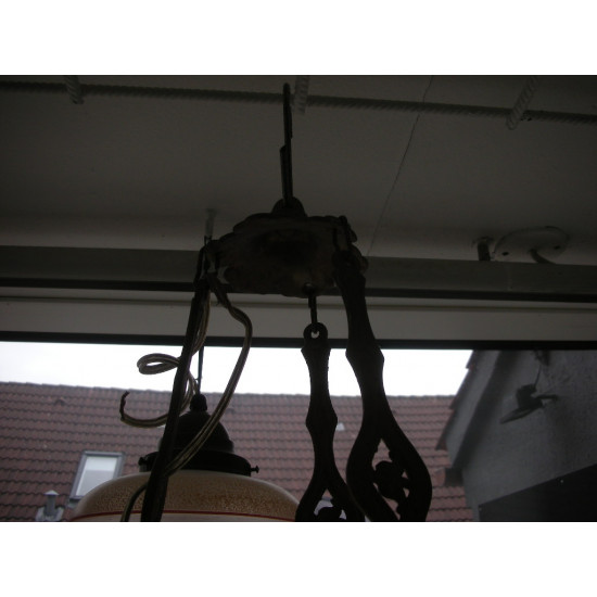 Messing Petroleums Hængelampe til el og stearinlys, ca. 95 cm