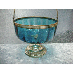 Turquoise Glass bowl with handle on base, 27x19 cm