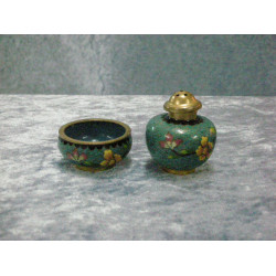 Cloisonne Salt vessel and Pepper shaker turquoise, 2x4.4 and 4.5x4 cm