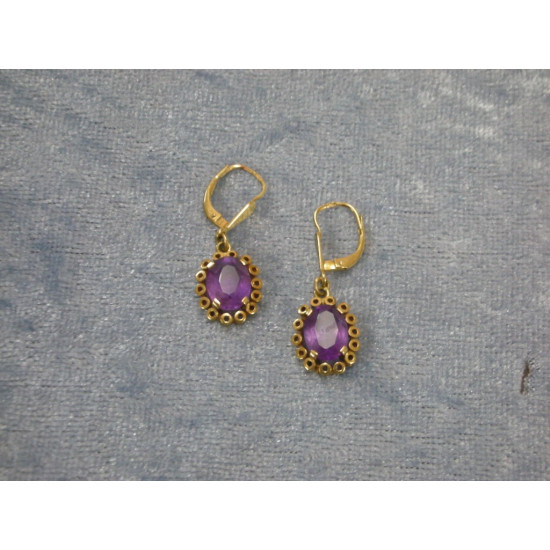 14 carat Gold Ear hangers with amethysts, 28 mm