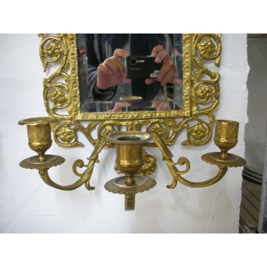 Messing facetslebet spejl med 3 lysestager, 48x24 cm-2