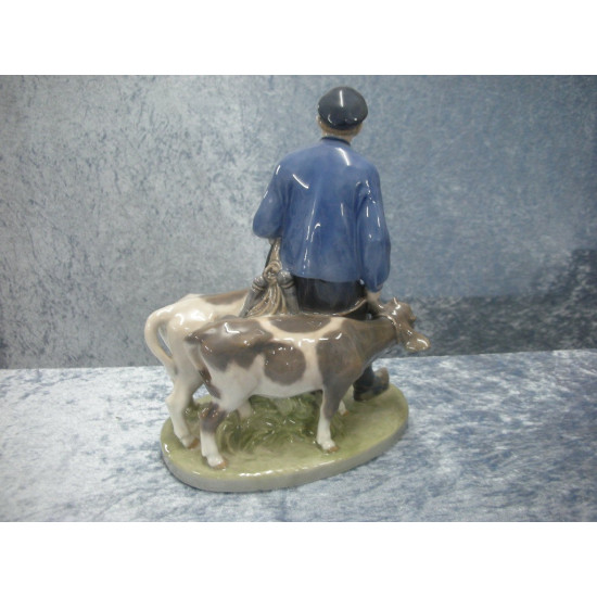Dreng med 2 kalve nr 1858, 23x18 cm, Royal Copenhagen