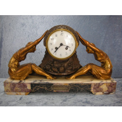 Gilded Fireplace clock / Console clock with 2 ladies, 28x46x11 cm